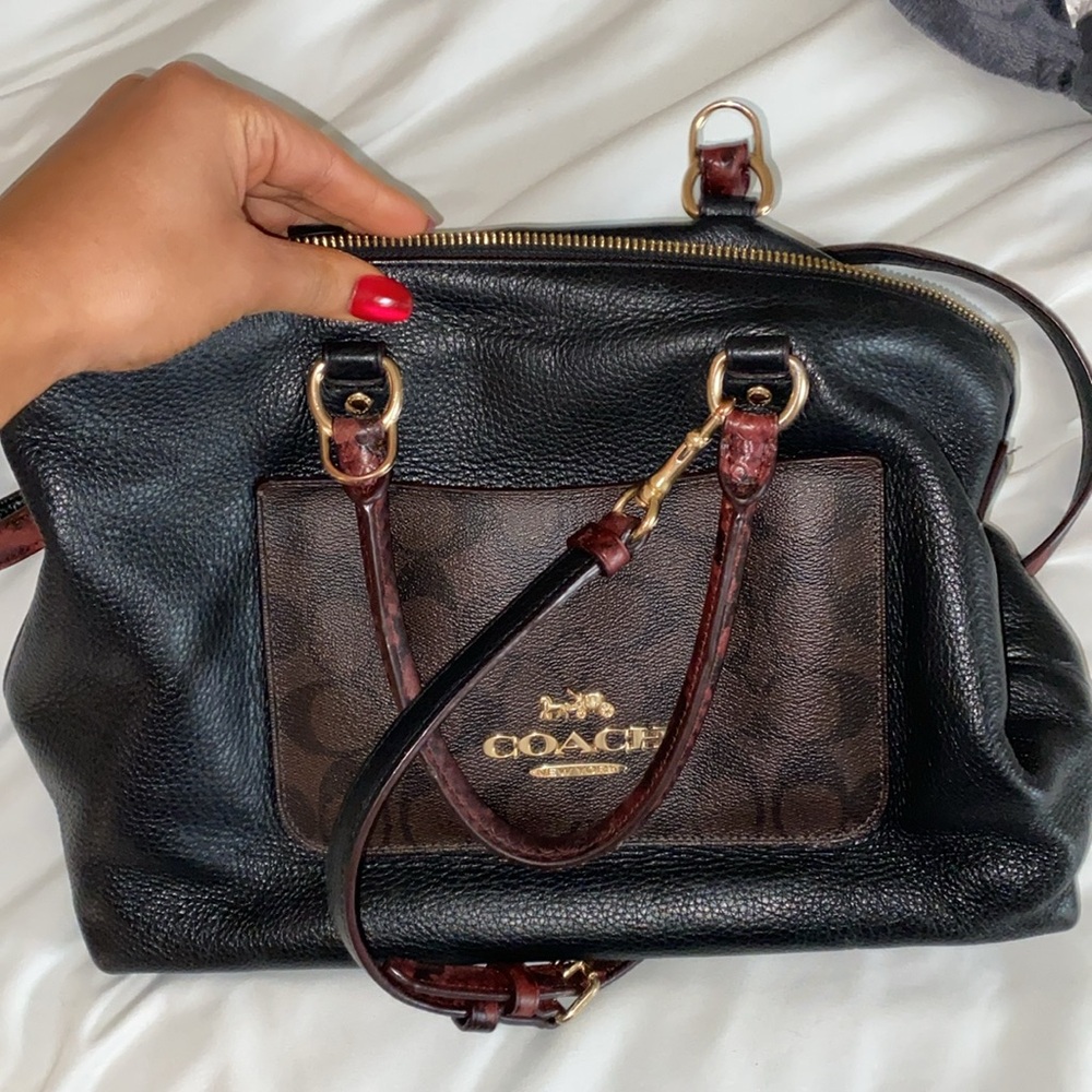 Authentic Coach Black Brown Leather Tote Bag